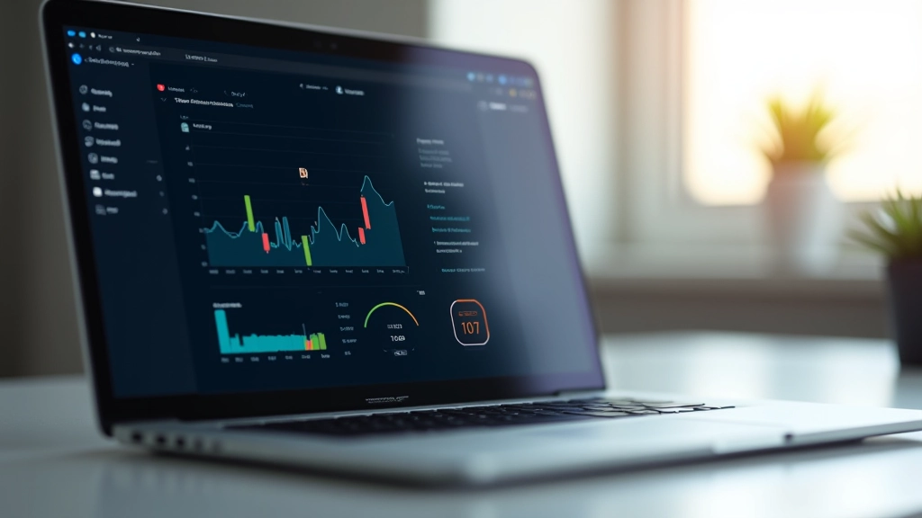 Pantalla de monitoreo de temperatura en portátil, gráfico de CPU rising, espacio de trabajo moderno