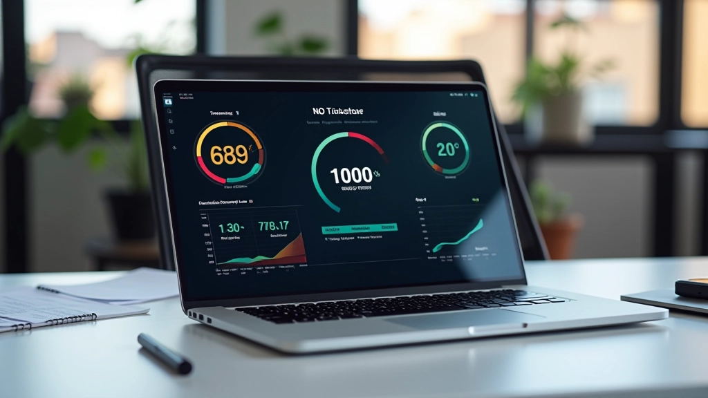 Pantalla de portátil mostrando temperatura crítica en software de monitoreo, escritorio con notas técnicas