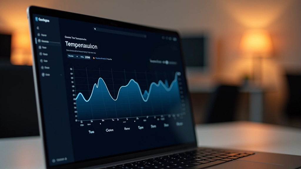 Aplicación de monitoreo en tiempo real mostrando gráficos de temperatura con línea de tendencia clara